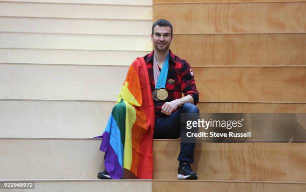 Pyeongchang- FEBRUARY 20 - Pairs Figure Skater and Gold and Bronze medalist Eric Radford was on hand at the opening of Pride House hosted by Canada...