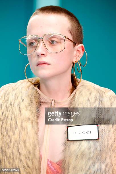 Headshot at the Gucci show during Milan Fashion Week Fall/Winter 2018/19 on February 21, 2018 in Milan, Italy.