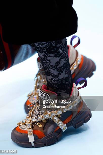 Shoe detail at the Gucci show during Milan Fashion Week Fall/Winter 2018/19 on February 21, 2018 in Milan, Italy.