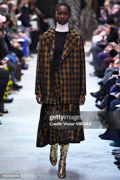 Model walks the runway at the Arthur Arbesser Ready to Wear Fall/Winter 2018-2019 fashion show during Milan Fashion Week Fall/Winter 2018/19 on...