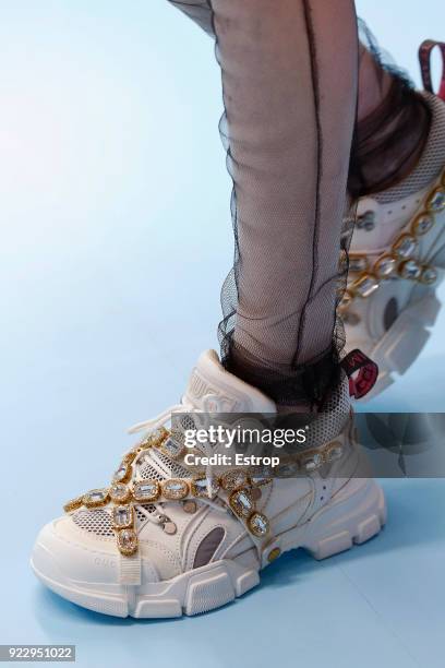 Shoe detail at the Gucci show during Milan Fashion Week Fall/Winter 2018/19 on February 21, 2018 in Milan, Italy.