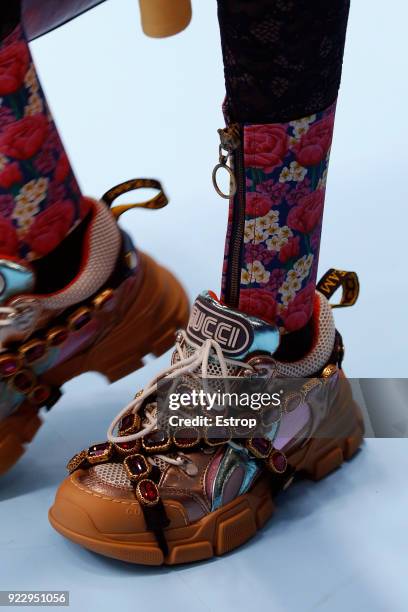 Shoe detail at the Gucci show during Milan Fashion Week Fall/Winter 2018/19 on February 21, 2018 in Milan, Italy.