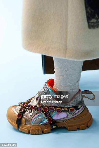 Shoe detail at the Gucci show during Milan Fashion Week Fall/Winter 2018/19 on February 21, 2018 in Milan, Italy.