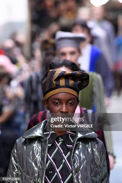 Model walks the runway at the Arthur Arbesser Ready to Wear Fall/Winter 2018-2019 fashion show during Milan Fashion Week Fall/Winter 2018/19 on...