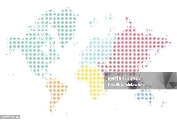illustrazioni stock, clip art, cartoni animati e icone di tendenza di mappa mondiale dei punti divisi in continenti - europa continente