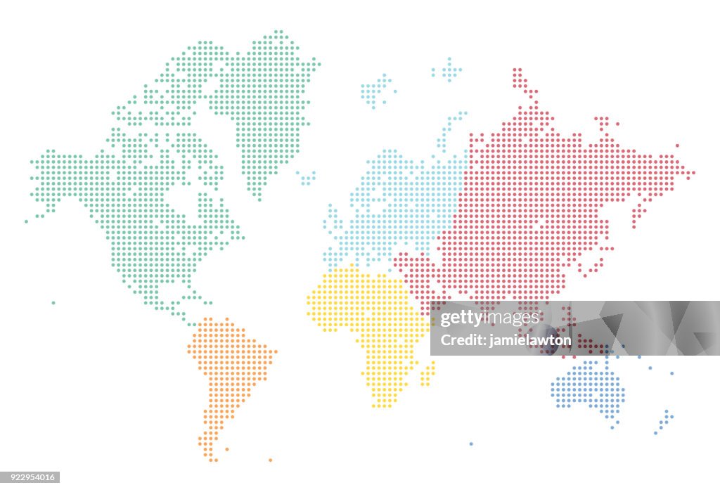 World Map of Dots Split Into Continents