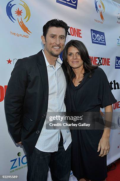 Player Nomar Garciaparra and Soccer Player Mia Hamm arrives at the Second Annual ONEXONE Fundraiser held at Bimbo's 365 Club on October 22, 2009 in...