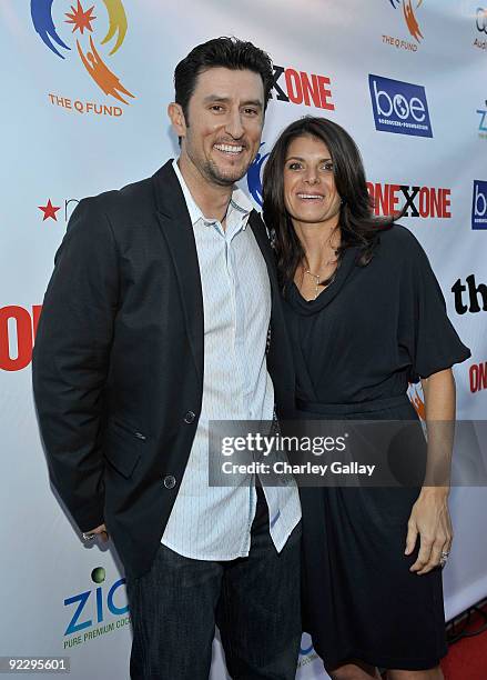 Player Nomar Garciaparra and Soccer Player Mia Hamm arrives at the Second Annual ONEXONE Fundraiser held at Bimbo's 365 Club on October 22, 2009 in...