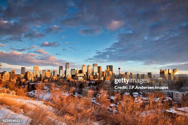 calgary alberta canada at sunrise in winter - calgary foto e immagini stock