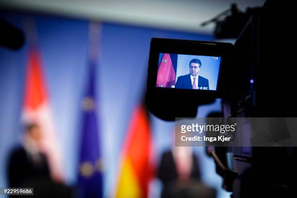 German Foreign Minister Sigmar Gabriel meets the Swiss Foreign Ignazio Cassis, and gives a press conference, on February 22, 2018 in Berlin, Germany.