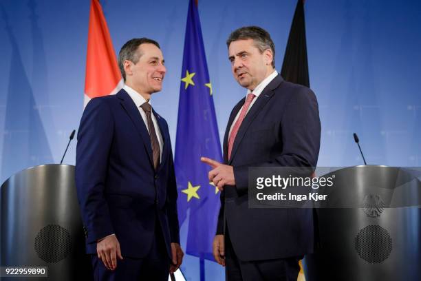 German Foreign Minister Sigmar Gabriel meets the Swiss Foreign Minister Ignazio Cassis, and gives a press conference, on February 22, 2018 in Berlin,...