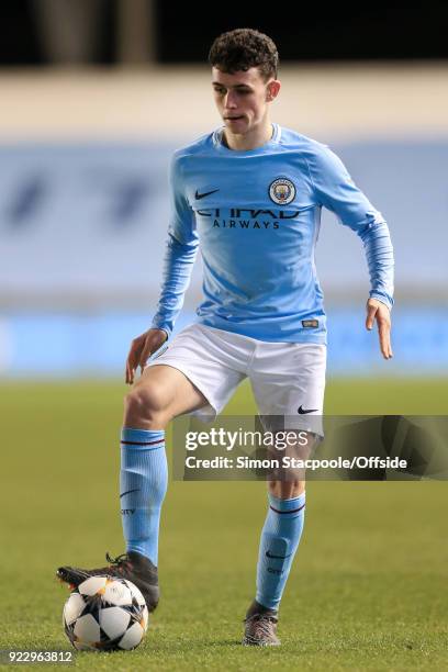 Phil Foden of Man City in action during the UEFA Youth League Round of 16 match between Manchester City and Inter Milan at Manchester City Football...