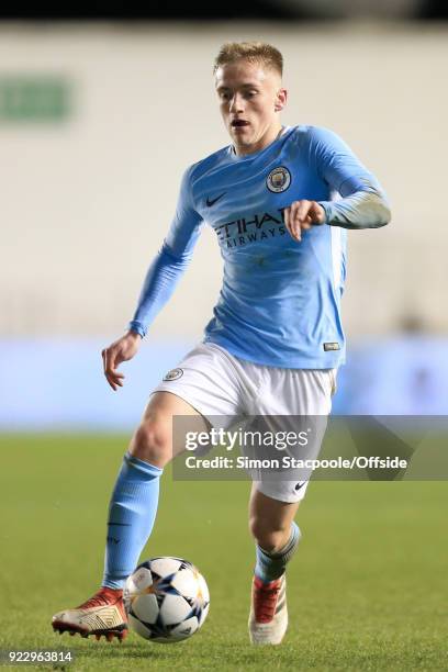 Matthew Smith of Man City in action during the UEFA Youth League Round of 16 match between Manchester City and Inter Milan at Manchester City...