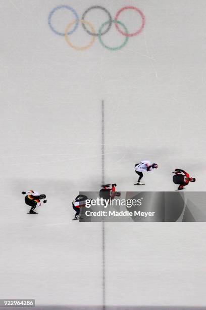 Bianca Walter of Germany, Veronique Pierron of France, Marianne St Gelais of Canada, Alang Kim of Korea and Kim Boutin of Canada compete during the...