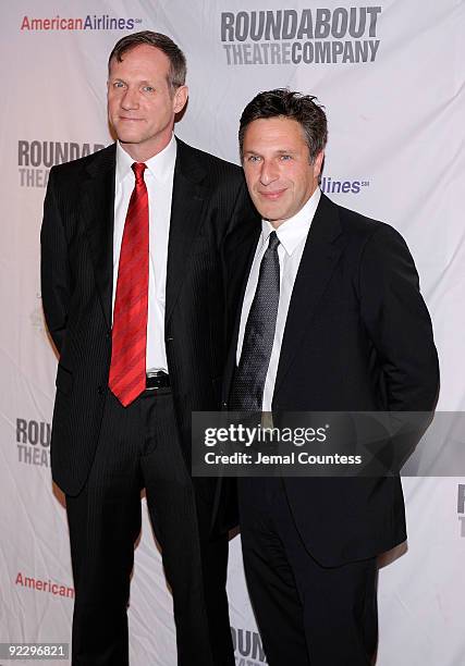 Director Mark Brokaw and playwright Patrick Marber attend the opening night party for "After Miss Julie" on Broadway at the Roundabout Theatre...