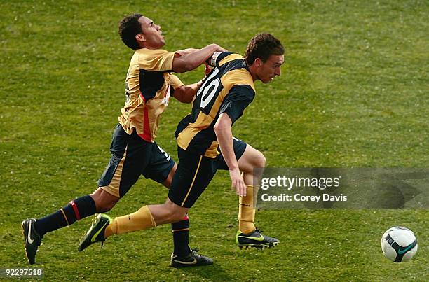 Panagiotis Nikas of the Mariners runs with the ball during the round seven National Youth League match between the Newcastle Jets and the Central...