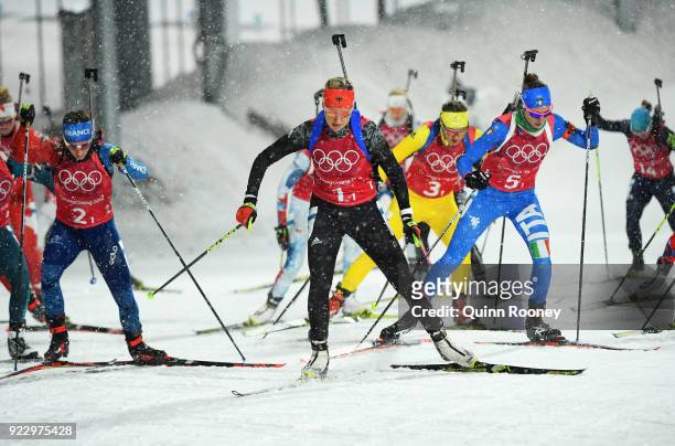 Franziska Preuss of Germany leads the pack during the Women's 4x6km Relay on day 13 of the PyeongChang 2018 Winter Olympic Games at Alpensia Biathlon...