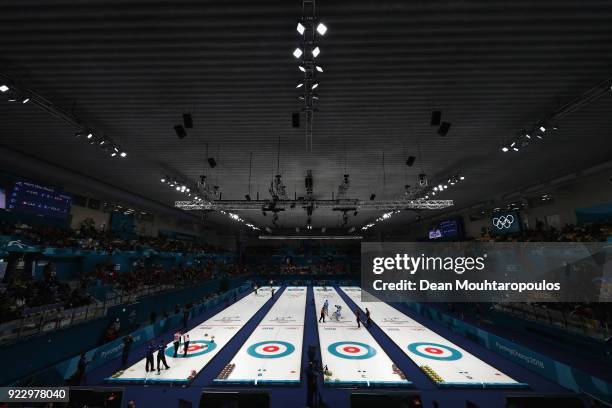 General view during the Curling Men's Semi-finals on day thirteen of the PyeongChang 2018 Winter Olympic Games at Gangneung Curling Centre on...