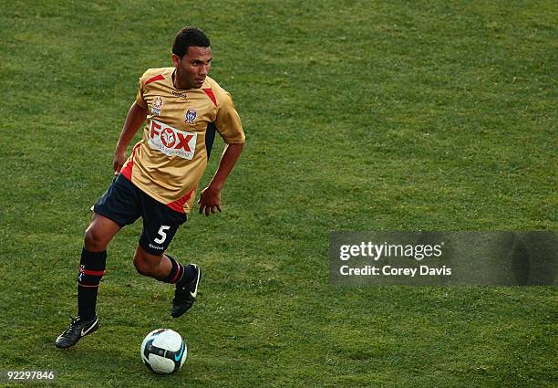 Jesse Pinto of the Jets runs with the ball during the round seven National Youth League match between the Newcastle Jets and the Central Coast...