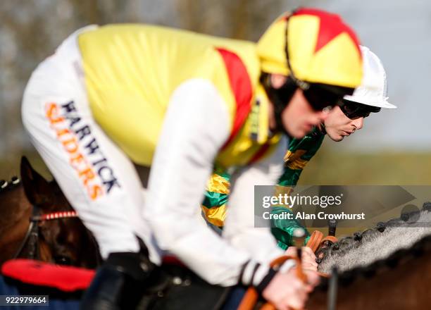 Aidan Coleman in action at Huntingdon racecourse on February 22, 2018 in Huntingdon, England.