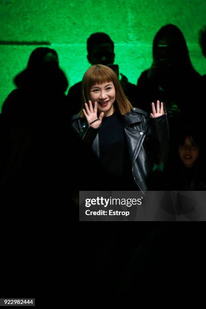 Model walks the runway at the Annakiki show during Milan Fashion Week Fall/Winter 2018/19 on February 21, 2018 in Milan, Italy.