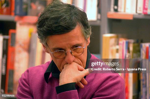 Italian journalist and writer Valerio Varesi present his new roman noir "il Commissario Soneri e la mano di Dio" at bookshop Mondadori Irnerio on...