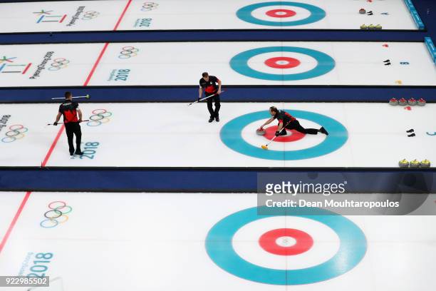 Ben Hebert, Brent Laing and Marc Kennedy of Canada compete in the Curling Men's Semi-final against the USA on day thirteen of the PyeongChang 2018...