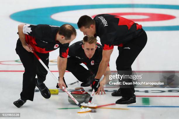 Ben Hebert, Brent Laing and Marc Kennedy of Canada compete in the Curling Men's Semi-final against the USA on day thirteen of the PyeongChang 2018...