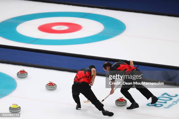 Ben Hebert and Brent Laing of Canada compete in the Curling Men's Semi-final against the USA on day thirteen of the PyeongChang 2018 Winter Olympic...
