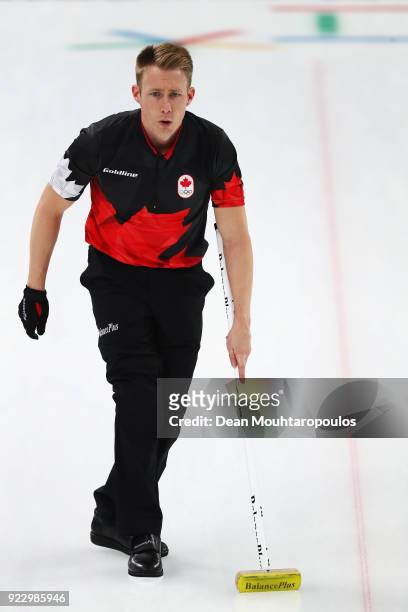Marc Kennedy of Canada competes in the Curling Men's Semi-final against the USA on day thirteen of the PyeongChang 2018 Winter Olympic Games at...
