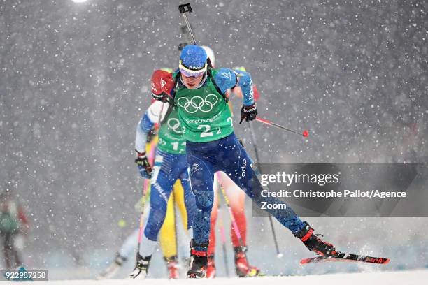 Marie Dorin Habert of France competes during the Biathlon Women's Relay at Alpensia Biathlon Centre on February 22, 2018 in Pyeongchang-gun, South...