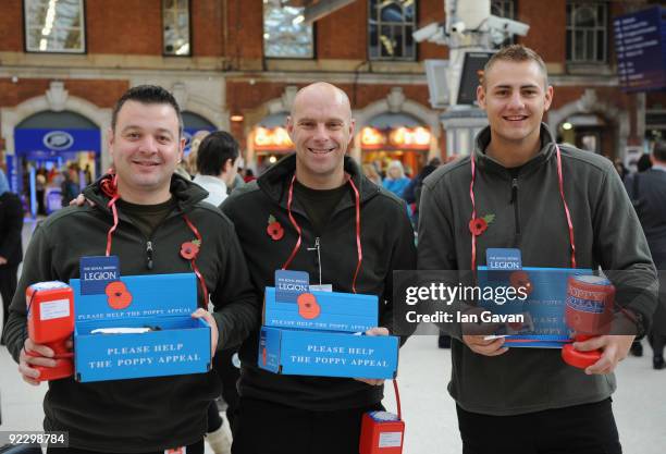 Serving British Army soldiers and recording artists Sergeant Richie Maddocks, Sergeant Major Gary Chilton and Lance Corporal Ryan Idzi of 'The...
