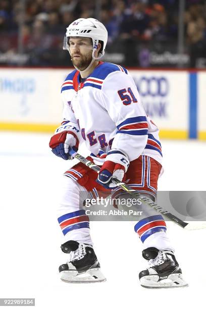 David Desharnais of the New York Rangers reacts in the third period against the New York Islanders during their game at Barclays Center on February...