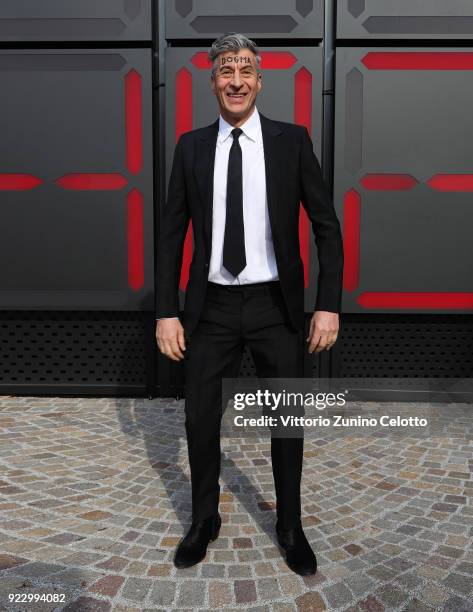 Maurizio Cattelan arrives at the Gucci show during Milan Fashion Week Fall/Winter 2018/19 on February 21, 2018 in Milan, Italy.