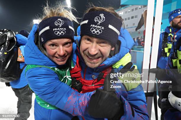 Marie Dorin Habert of France celebrates during the Biathlon Women's Relay at Alpensia Biathlon Centre on February 22, 2018 in Pyeongchang-gun, South...