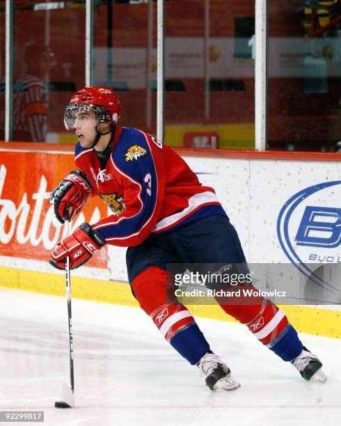 Brandon Gormley of the Moncton Wildcats skates with the puck during the QMJHL game against the Montreal Juniors at the Verdun Auditorium Centre on...