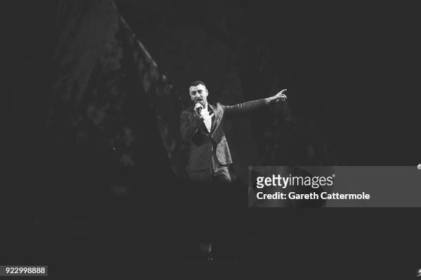 Sam Smith performs at The BRIT Awards 2018 held at The O2 Arena on February 21, 2018 in London, England.