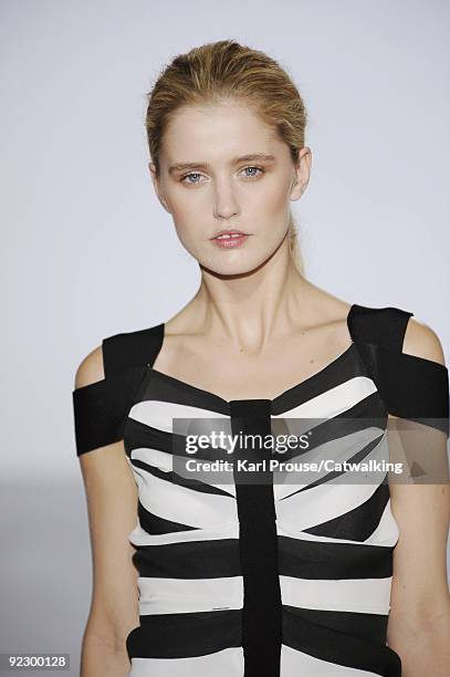 Model walks the runway during the Veronique Leroy ready to wear show as part of the Paris Womenswear Fashion Week Spring/Summer 2010 at Espace...