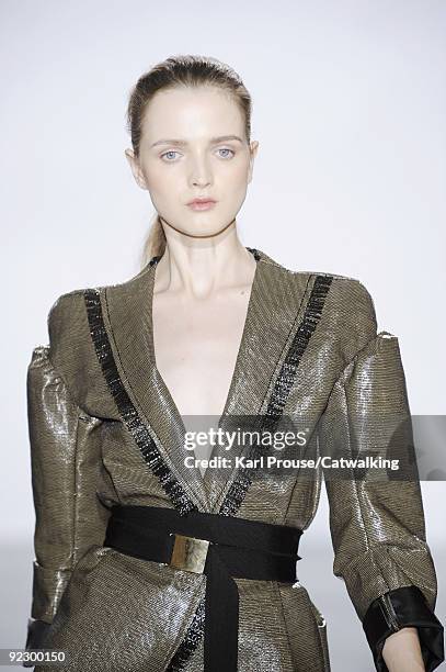 Model walks the runway during the Veronique Leroy ready to wear show as part of the Paris Womenswear Fashion Week Spring/Summer 2010 at Espace...