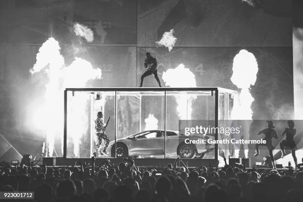 Kendrick Lamar performs at The BRIT Awards 2018 held at The O2 Arena on February 21, 2018 in London, England.