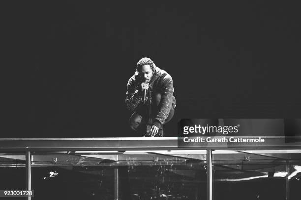 Kendrick Lamar performs at The BRIT Awards 2018 held at The O2 Arena on February 21, 2018 in London, England.