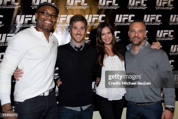 Fighter Anderson Silva, actor Dave Annable, actress Odette Yustman and Ed Soares arrive at the UFC Party at Chateau Marmont on October 22, 2009 in...