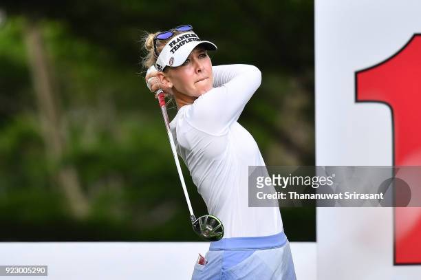 Jessica Korda of United States plays the shot during the Honda LPGA Thailand at Siam Country Club on February 22, 2018 in Chonburi, Thailand.