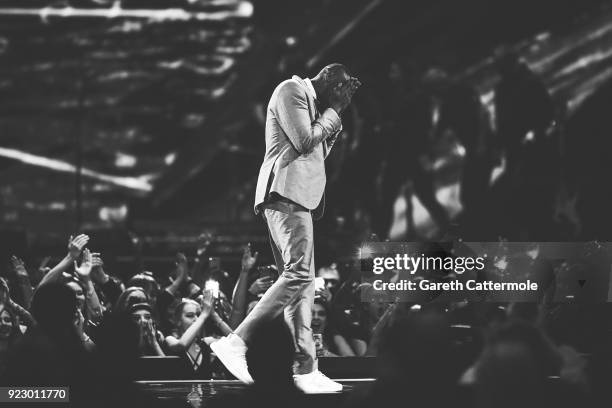 Stormzy on stage at The BRIT Awards 2018 held at The O2 Arena on February 21, 2018 in London, England.