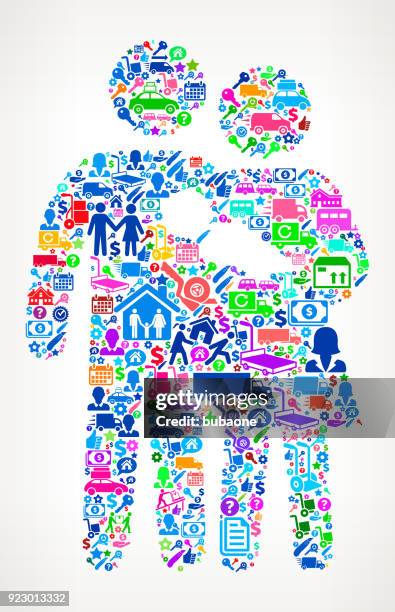 family moving and relocation icon pattern - child lifting box stock illustrations