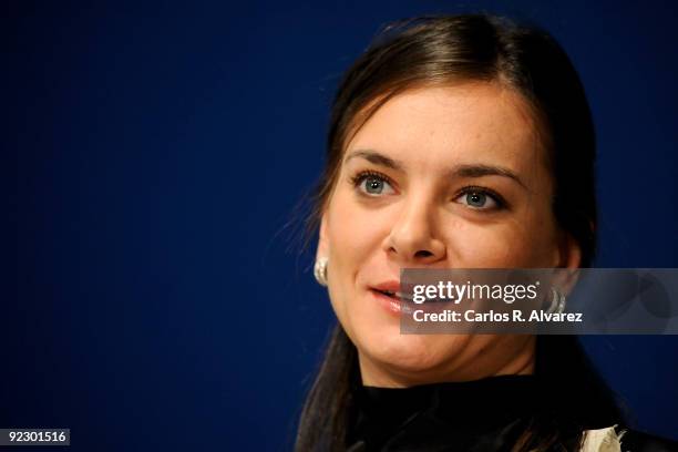Russian pole vaulter Yelena Isinbayeva attends a press conference during Prince of Asturias Awards 2009 at Hotel Reconquista on October 23, 2009 in...