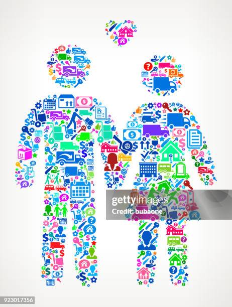 couple moving and relocation icon pattern - couple moving boxes stock illustrations