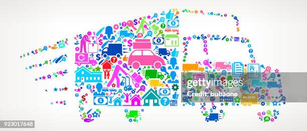 delivery trucks moving and relocation icon pattern - movers carrying boxes stock illustrations