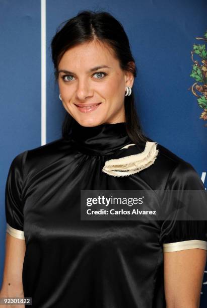 Russian pole vaulter Yelena Isinbayeva attends a press conference during Prince of Asturias Awards 2009 at Hotel Reconquista on October 23, 2009 in...