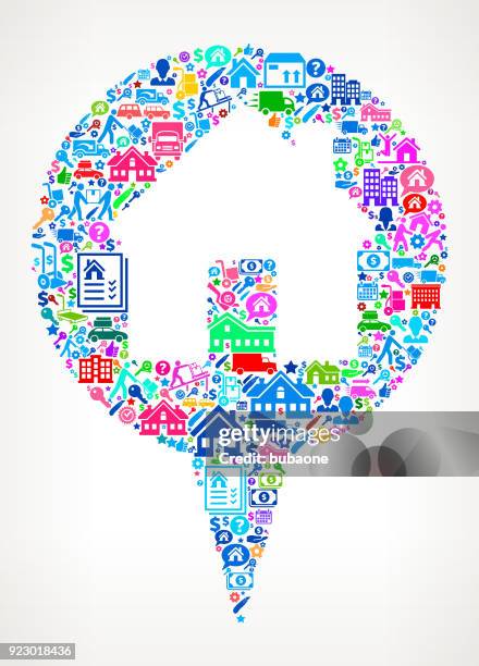 house point moving and relocation icon pattern - man loading van stock illustrations